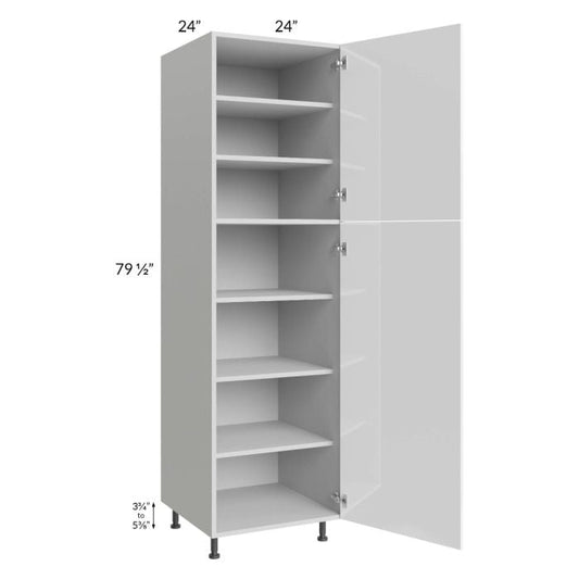RTA Milan White Gloss 24" x 24" x 84" Pantry Cabinet (2 doors, 24" depth) with 2 Finished Sides and 3 Roll Out Trays
