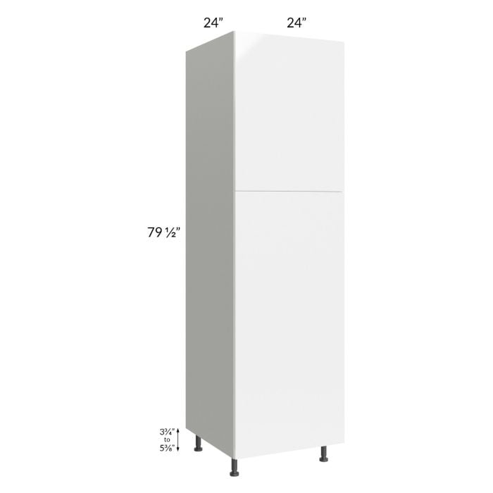 RTA Milan White Gloss 24" x 24" x 84" Pantry Cabinet (2 doors, 24" depth) with 2 Finished Sides and 4 Roll Out Trays