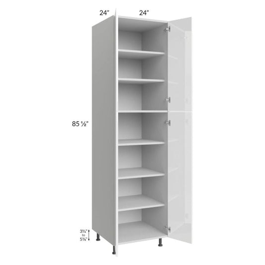 RTA Milan White Gloss 24" x 24" x 84" Pantry Cabinet (4 doors, 24" depth) with 1 Roll Out Tray