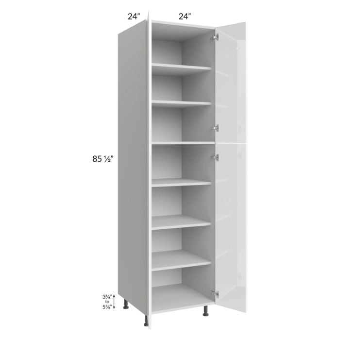 RTA Milan White Gloss 24" x 24" x 84" Pantry Cabinet (4 doors, 24" depth) with 2 Finished Sides