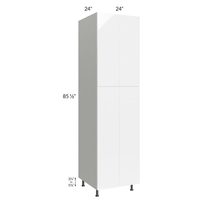 RTA Milan White Gloss 24" x 24" x 84" Pantry Cabinet (4 doors, 24" depth) with 4 Roll Out Trays