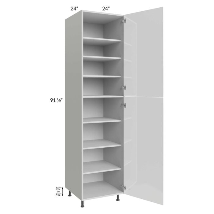 RTA Milan White Gloss 24" x 24" x 96" Pantry Cabinet (2 doors, 24" depth) with 1 Finished Side and 1 Roll Out Tray