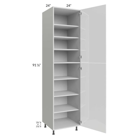 RTA Milan White Gloss 24" x 24" x 96" Pantry Cabinet (2 doors, 24" depth) with 1 Finished Side and 1 Roll Out Tray