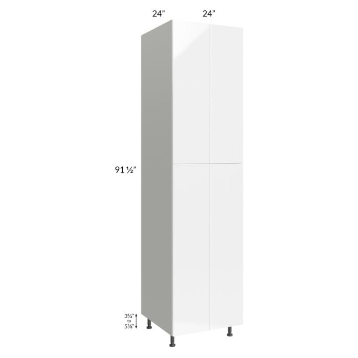 RTA Milan White Gloss 24" x 24" x 96" Pantry Cabinet (4 doors, 24" depth) with 1 Finished Side and 1 Roll Out Tray