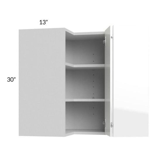 RTA Milan White Gloss 24" x 30" Square Corner Wall Cabinet-Left Hinged with 1 Finished Side