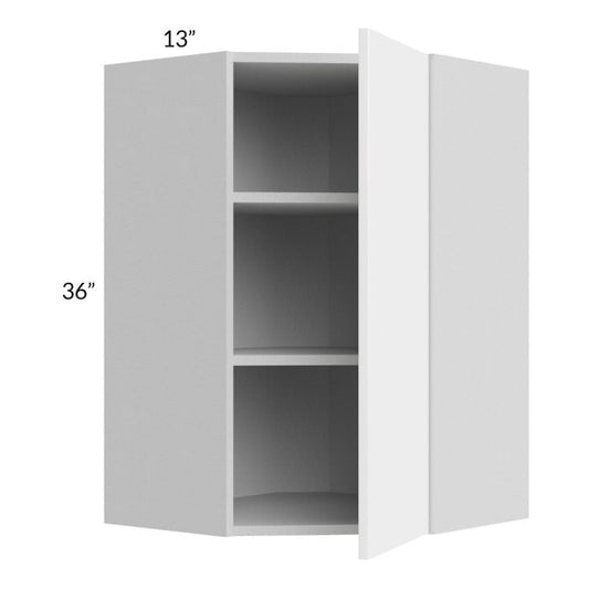 RTA Milan White Gloss 24" x 36" Diagonal Corner Wall Cabinet-Left Hinged