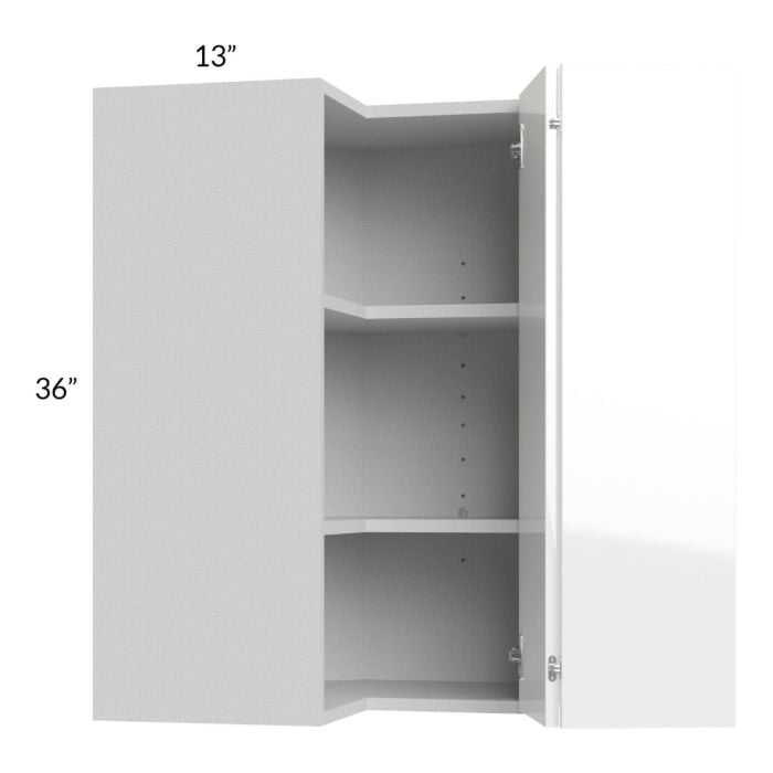 RTA Milan White Gloss 24" x 36" Square Corner Wall Cabinet-Left Hinged
