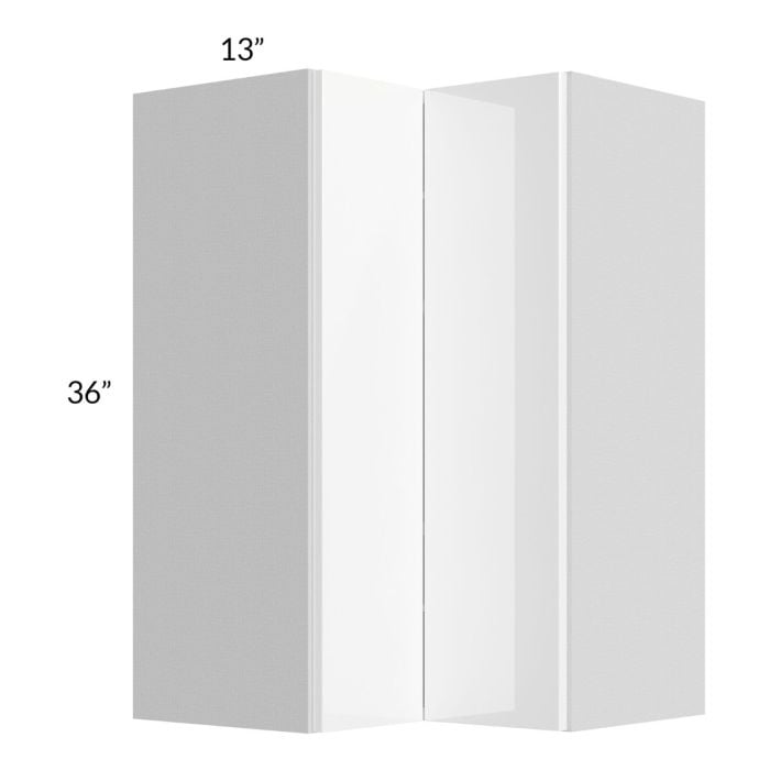 RTA Milan White Gloss 24" x 36" Square Corner Wall Cabinet-Right Hinged with 2 Finished Sides
