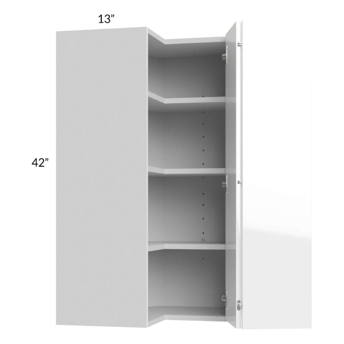 RTA Milan White Gloss 24" x 42" Square Corner Wall Cabinet-Right Hinged with 2 Finished Sides