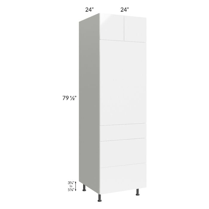 RTA Milan White Gloss 24" x 84" Single Oven Cabinet with 3 Drawers and 1 Finished Side