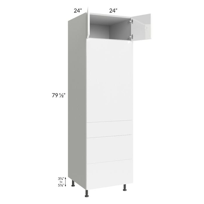 RTA Milan White Gloss 24" x 84" Single Oven Cabinet with 3 Drawers