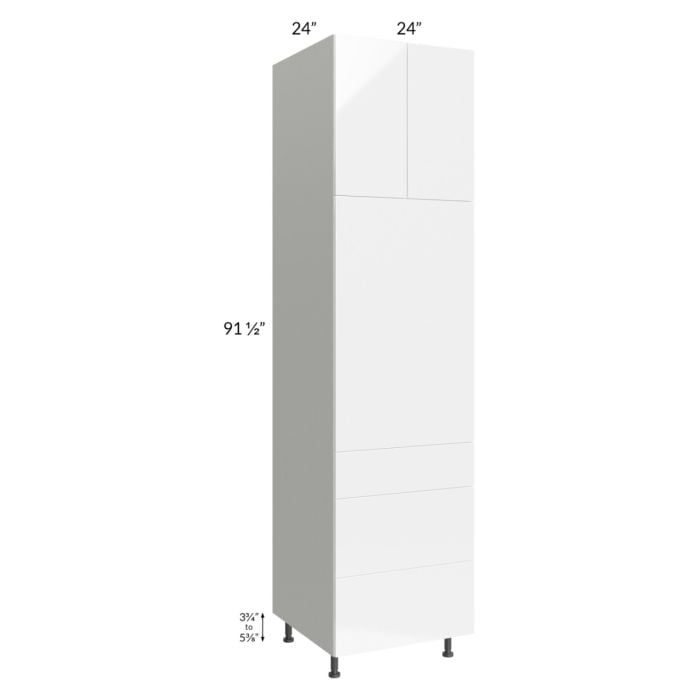RTA Milan White Gloss 24" x 96" Single Oven Cabinet with 3 Drawers and 2 Finished Sides