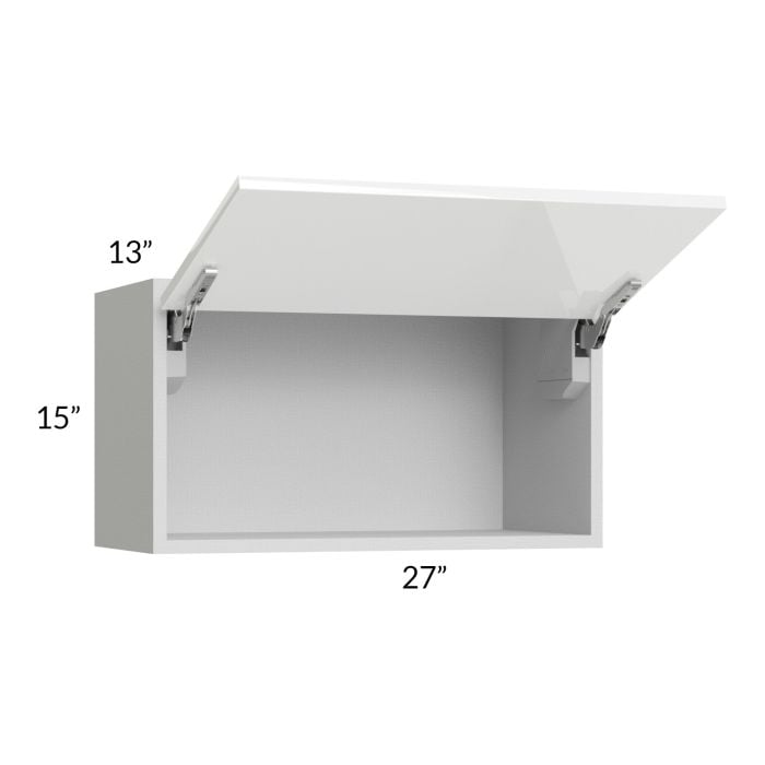 RTA Milan White Gloss 27" x 15" Lift-Up Door Wall Cabinet with 1 Finished Side
