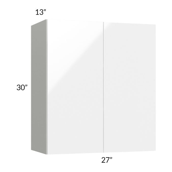 RTA Milan White Gloss 27" x 30" Wall Cabinet with 2 Finished Sides