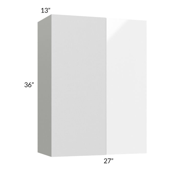 RTA Milan White Gloss 27" x 42" Blind Corner Wall Cabinet-Right-Hinged Door on Left