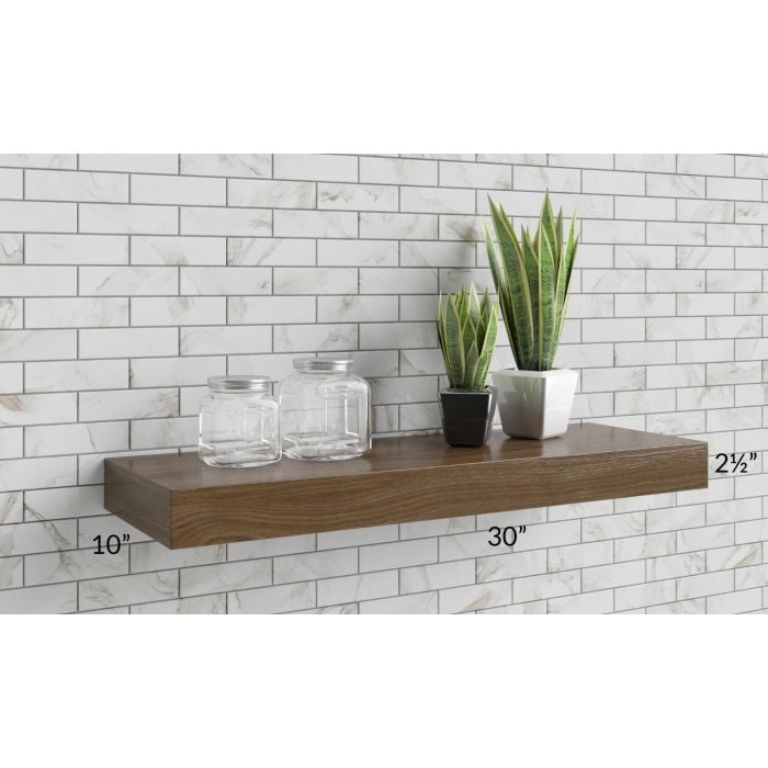 RTA Milan White Gloss 30" Floating Walnut Shelf