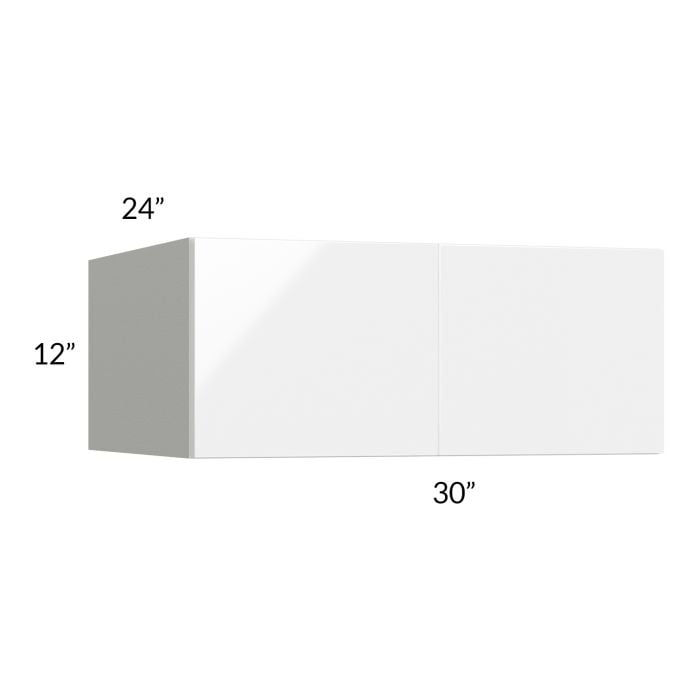 RTA Milan White Gloss 30" x 12" x 24" Wall Cabinet with 1 Finished Side