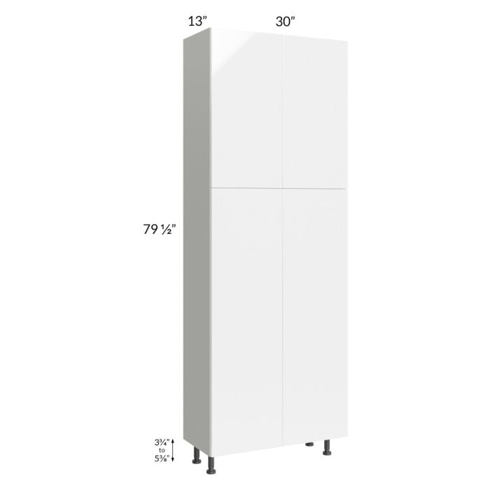 RTA Milan White Gloss 30" x 13" 84" Pantry Cabinet (13" depth) with 2 Finished Sides