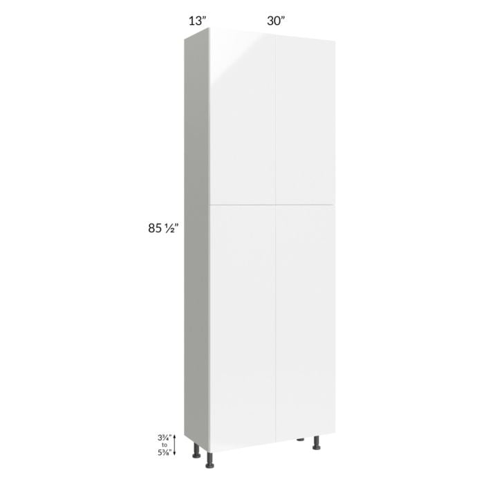 RTA Milan White Gloss 30" x 13" x 90" Pantry Cabinet (13" depth) with 1 Finished Side