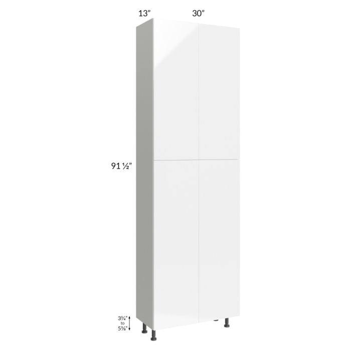 RTA Milan White Gloss 30" x 13" x 96" Pantry Cabinet (13" depth) with 1 Finished Side