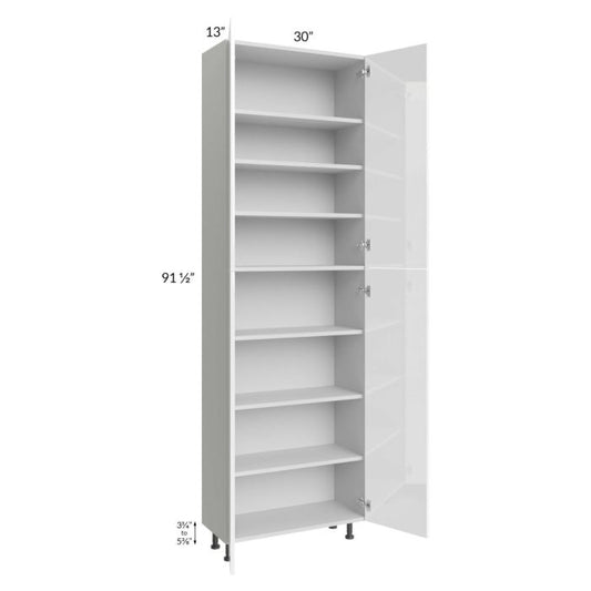 RTA Milan White Gloss 30" x 13" x 96" Pantry Cabinet (13" depth)