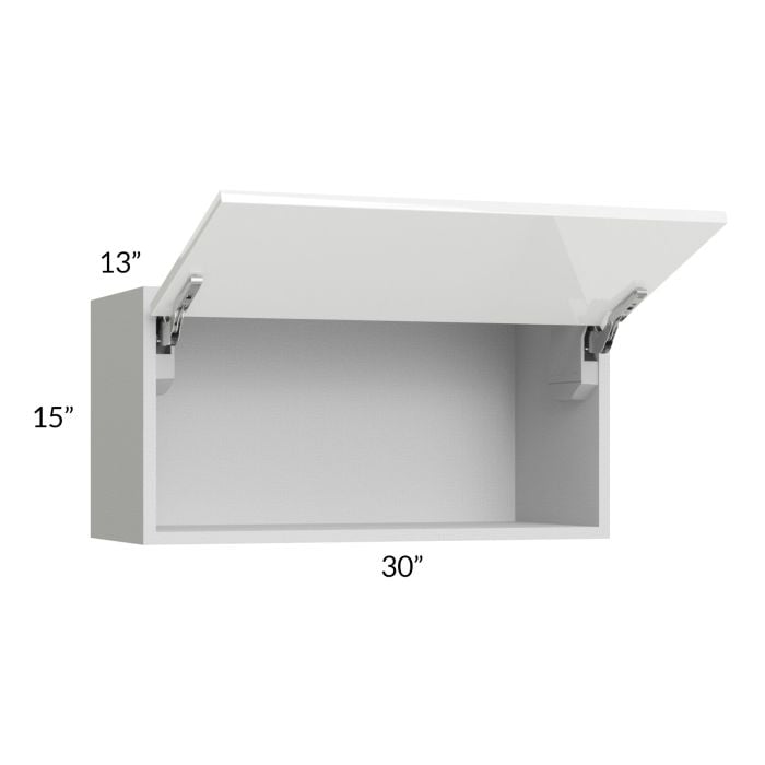 RTA Milan White Gloss 30" x 15" Lift-Up Door Wall Cabinet with 1 Finished Side