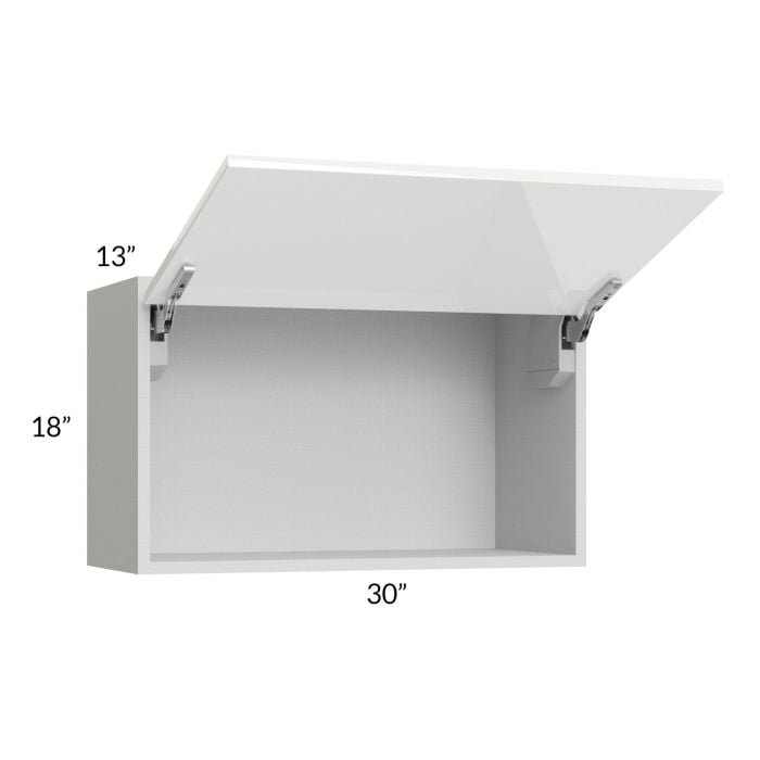 RTA Milan White Gloss 30" x 18" Lift-Up Door Wall Cabinet with 2 Finished Sides