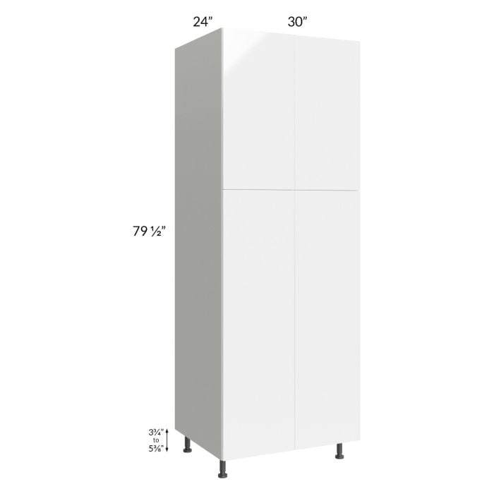 RTA Milan White Gloss 30" x 24" x 84" Pantry Cabinet (24" depth) with 1 Finished Side and 1 Roll Out Tray