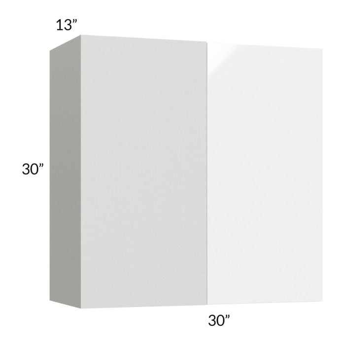 RTA Milan White Gloss 30" x 30" Blind Corner Wall Cabinet-Right-Hinged Door on Left with 2 Finished Sides