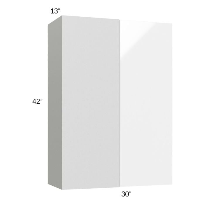 RTA Milan White Gloss 30" x 42" Blind Corner Wall Cabinet-Left-Hinged Door on Right with 1 Finished Side