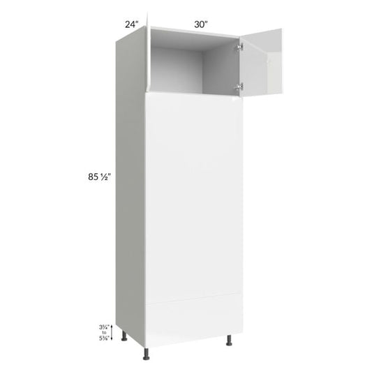 RTA Milan White Gloss 30" x 90" Double Oven Cabinet with 1 Finished Side