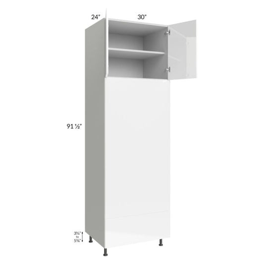 RTA Milan White Gloss 30" x 96" Double Oven Cabinet with 1 Finished Side