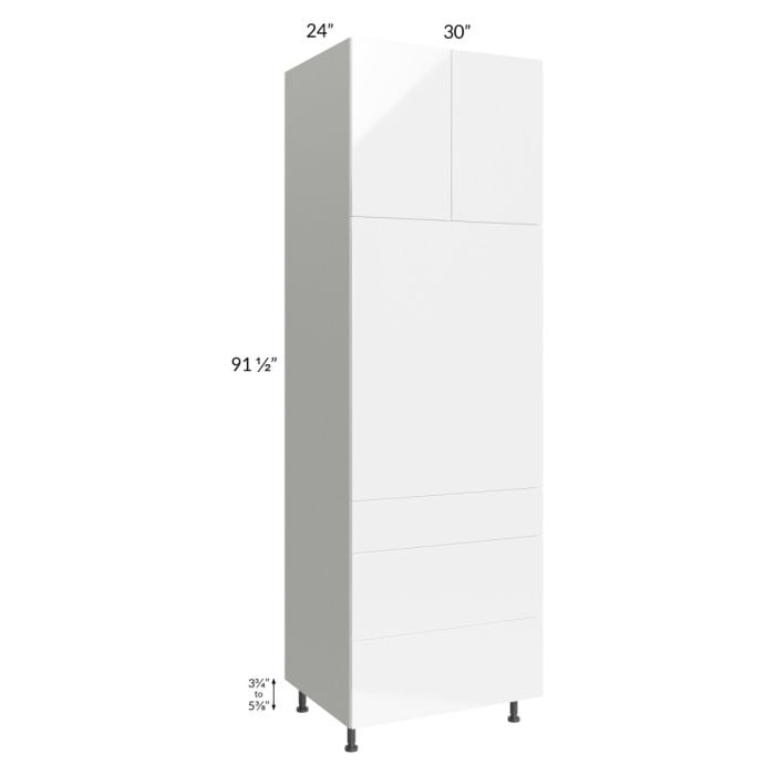 RTA Milan White Gloss 30" x 96" Single Oven Cabinet with 3 Drawers