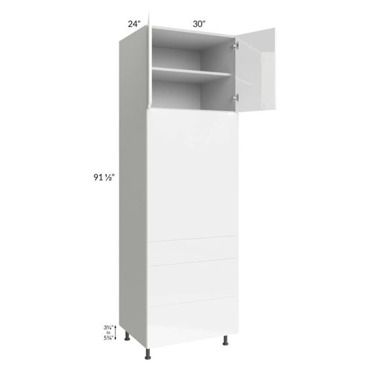 RTA Milan White Gloss 30" x 96" Single Oven Cabinet with 3 Drawers