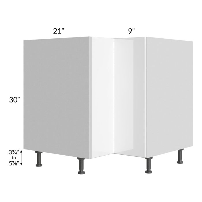 RTA Milan White Gloss 33" Easy Reach Corner Cabinet-Right Hinged