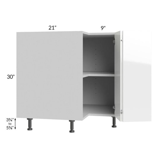 RTA Milan White Gloss 33" Easy Reach Corner Cabinet-Right Hinged with 2 Finished Sides
