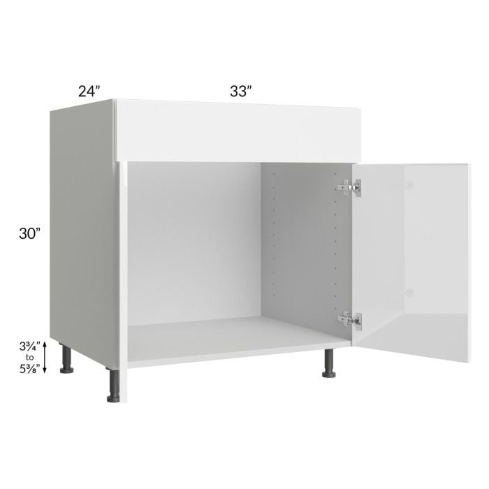 RTA Milan White Gloss 33" Sink Base Cabinet with 1 Finished Side and Sink Tilt-Out