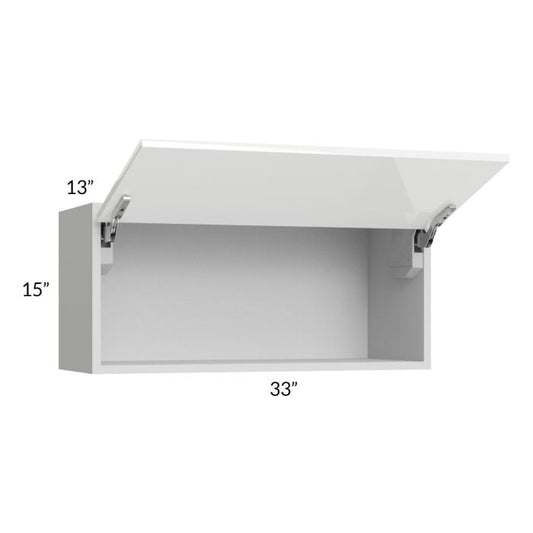 RTA Milan White Gloss 33" x 15" Lift-Up Door Wall Cabinet with 1 Finished Side