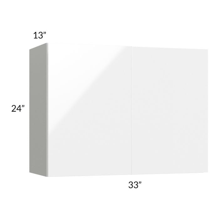 RTA Milan White Gloss 33" x 24" Wall Cabinet with 2 Finished Sides