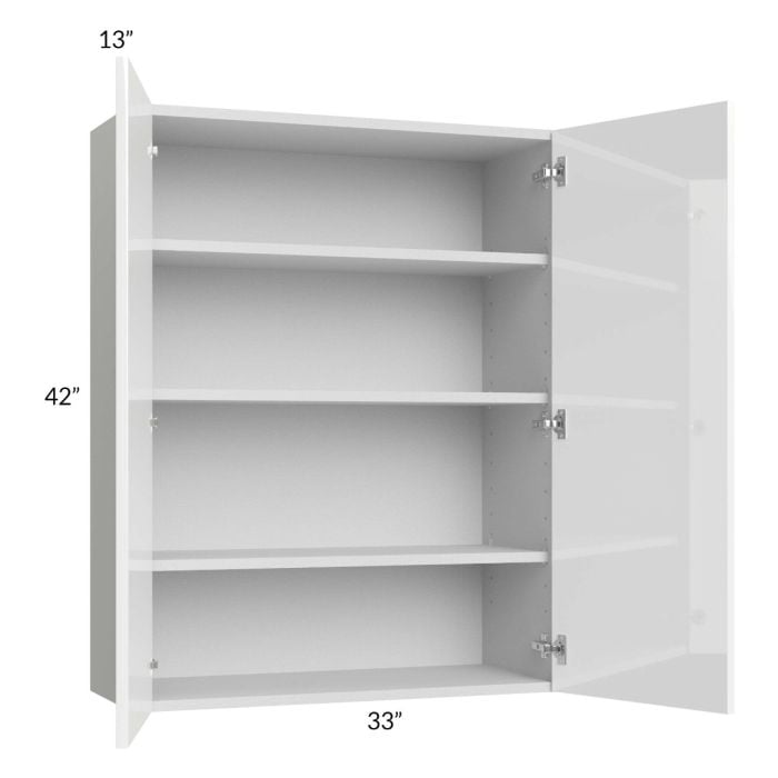 RTA Milan White Gloss 33" x 42" Wall Cabinet with 2 Finished Sides