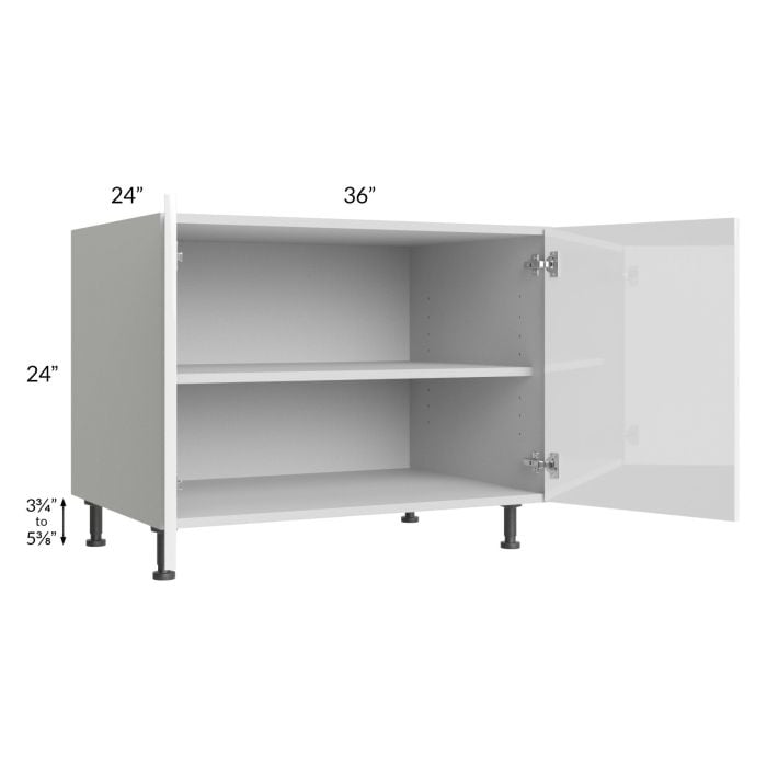 RTA Milan White Gloss 36" 2-Door Range Top Base Cabinet with 2 Heat Shields