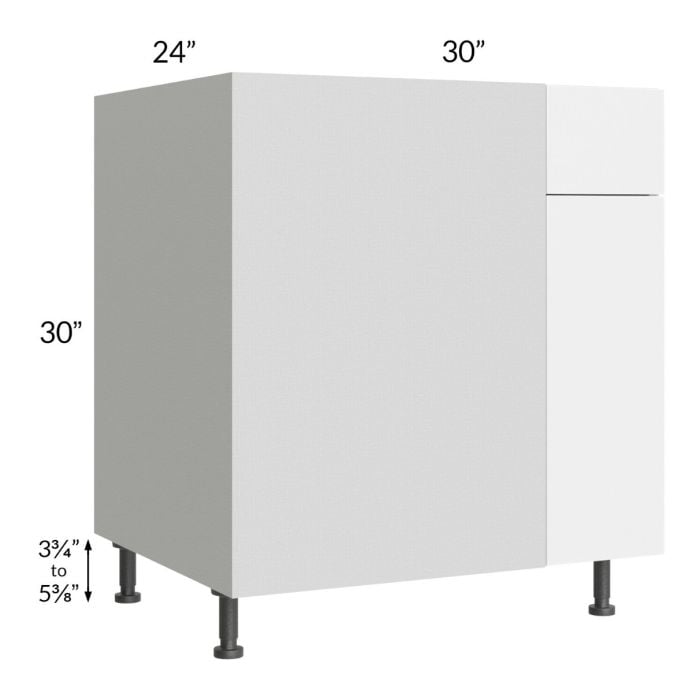 RTA Milan White Gloss 36" - 39" Blind Base Corner Cabinet-Left-Hinged Door on Right