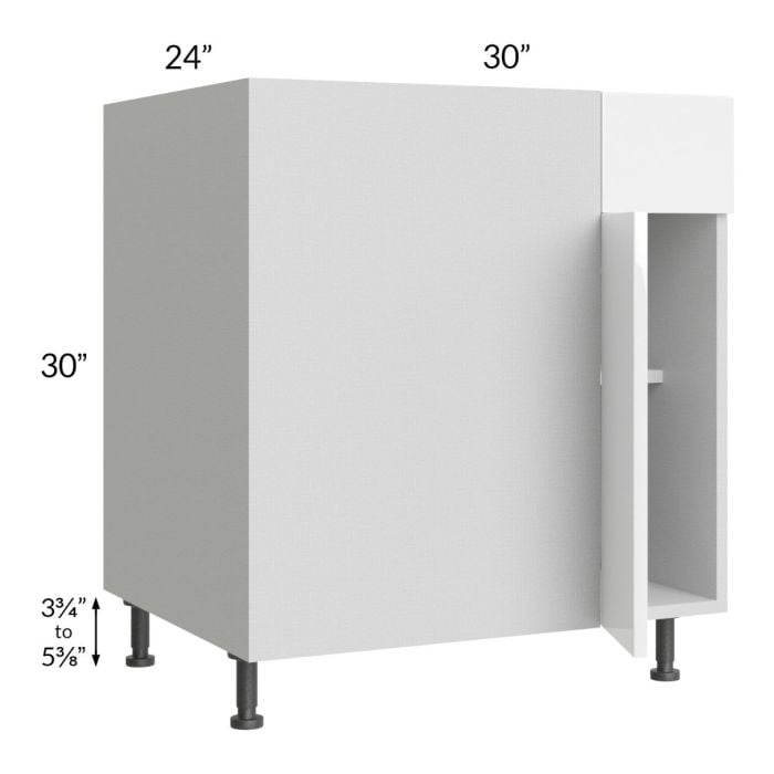 RTA Milan White Gloss 36" - 39" Blind Base Corner Cabinet-Left-Hinged Door on Right with 1 Finished Side