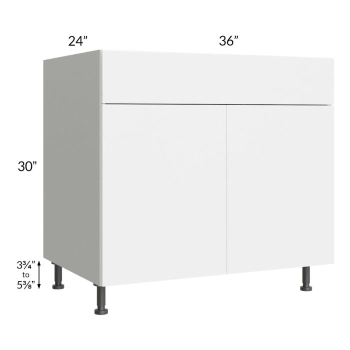 RTA Milan White Gloss 36" Base Cabinet with 1 Finished Side and 1 Roll Out Tray
