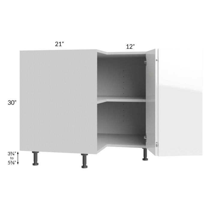 RTA Milan White Gloss 36" Easy Reach Corner Cabinet-Right Hinged with 2 Finished Sides