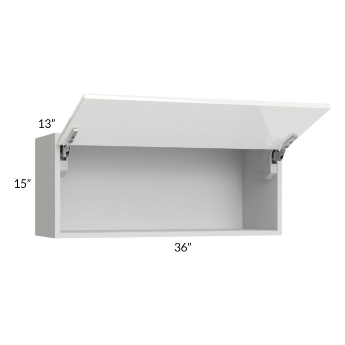 RTA Milan White Gloss 36" x 15" Lift-Up Door Wall Cabinet with 1 Finished Side