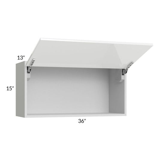 RTA Milan White Gloss 36" x 18" Lift-Up Door Wall Cabinet with 1 Finished Side
