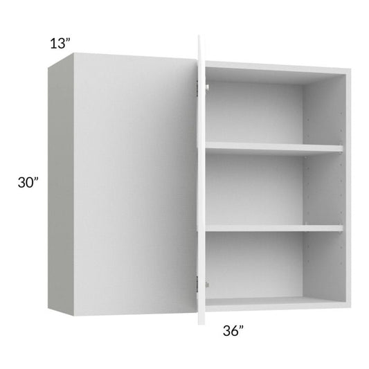 RTA Milan White Gloss 36" x 30" Blind Corner Wall Cabinet-Left-Hinged Door on Right with 2 Finished Sides