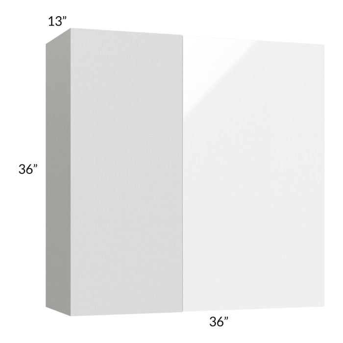 RTA Milan White Gloss 36" x 36" Blind Corner Wall Cabinet-Right-Hinged Door on Left
