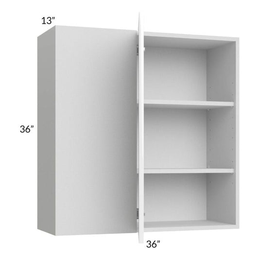 RTA Milan White Gloss 36" x 36" Blind Corner Wall Cabinet-Right-Hinged Door on Left with 2 Finished Sides